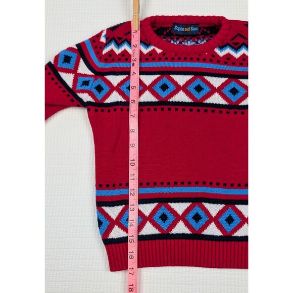 Sophie and Sam Boys 4T Fair Isle Sweater 100% Cotton Red Blue Crew Neck Pullover - Picture 8 of 8